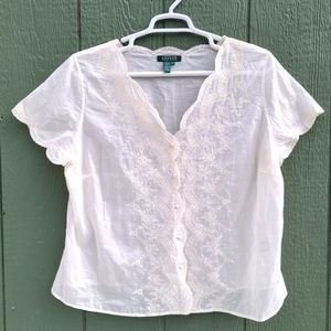 Lauren Ralph Lauren 16W Womens Sheer Plus Blouse Delicate Floral SMOKE FREE